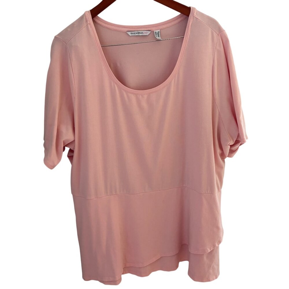 Isaac Mizrahi Live Womens Light Pink Tunic Top Sz 3X Short Sleeve Flounce Bottom